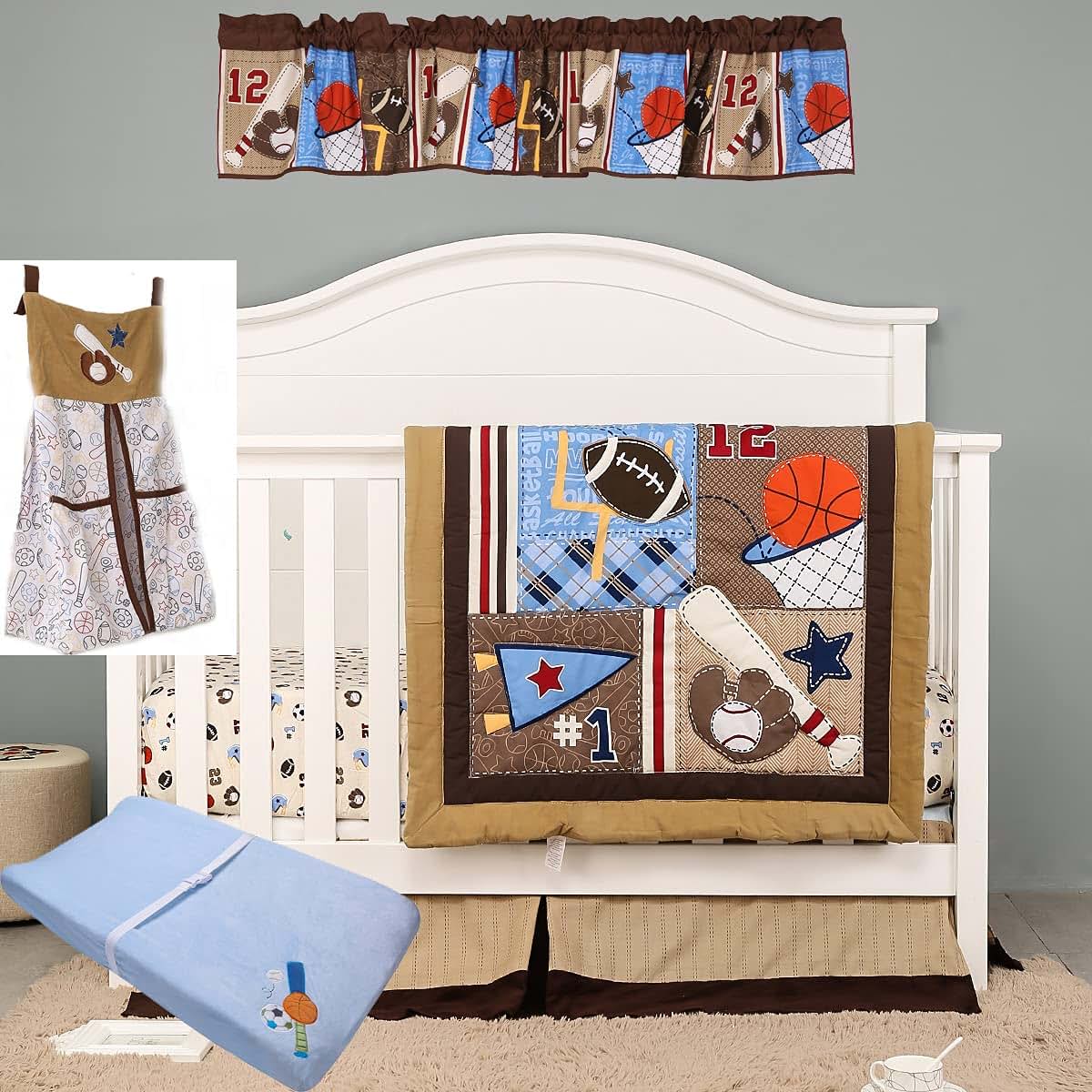 CribMATE 6-Piece Sports Themed Nursery Crib Bedding Set
