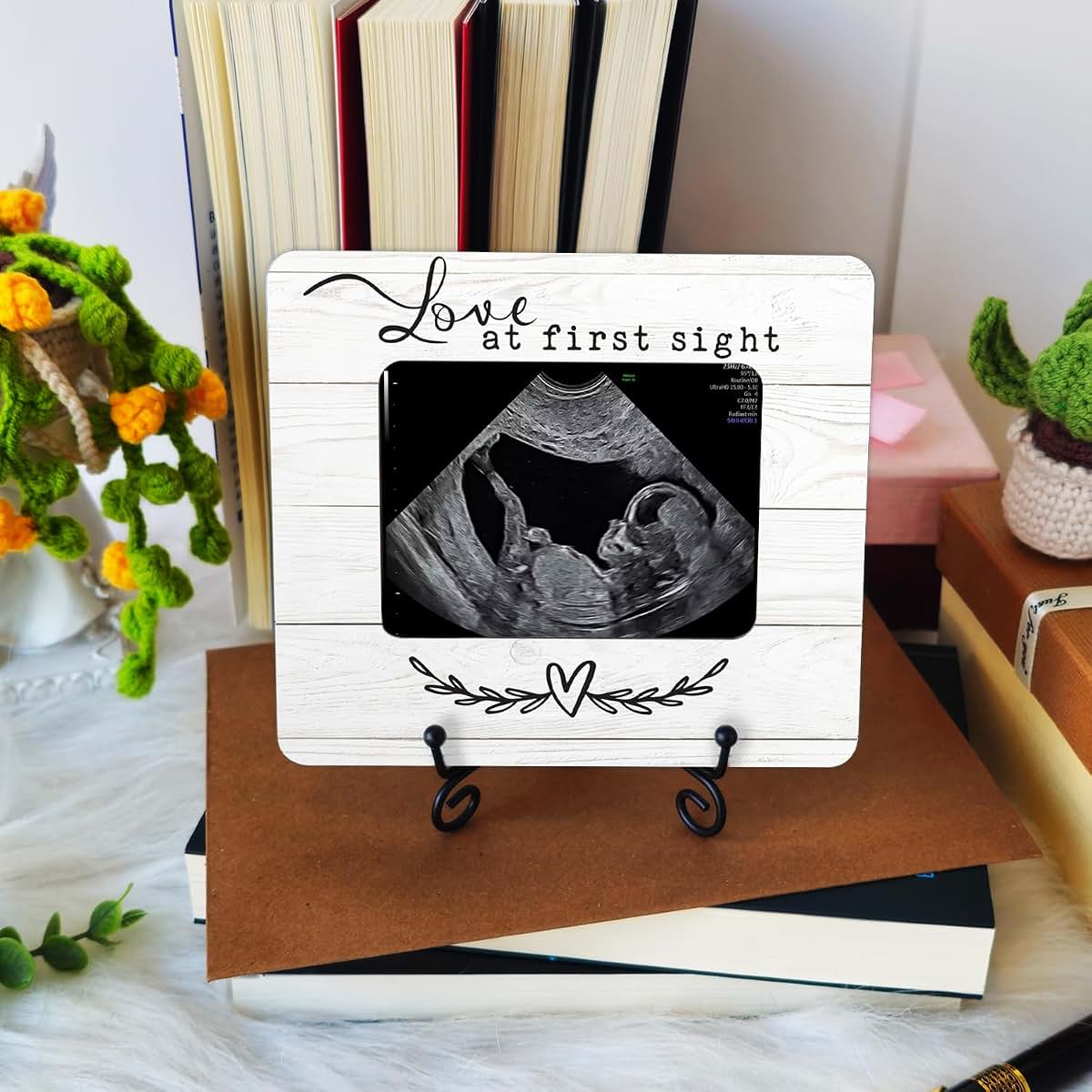 Hangwoous Sonogram Ultrasound Photo Frame, Pregnancy Reveal Gift | Wooden keepsake frame, baby announcement gift for
