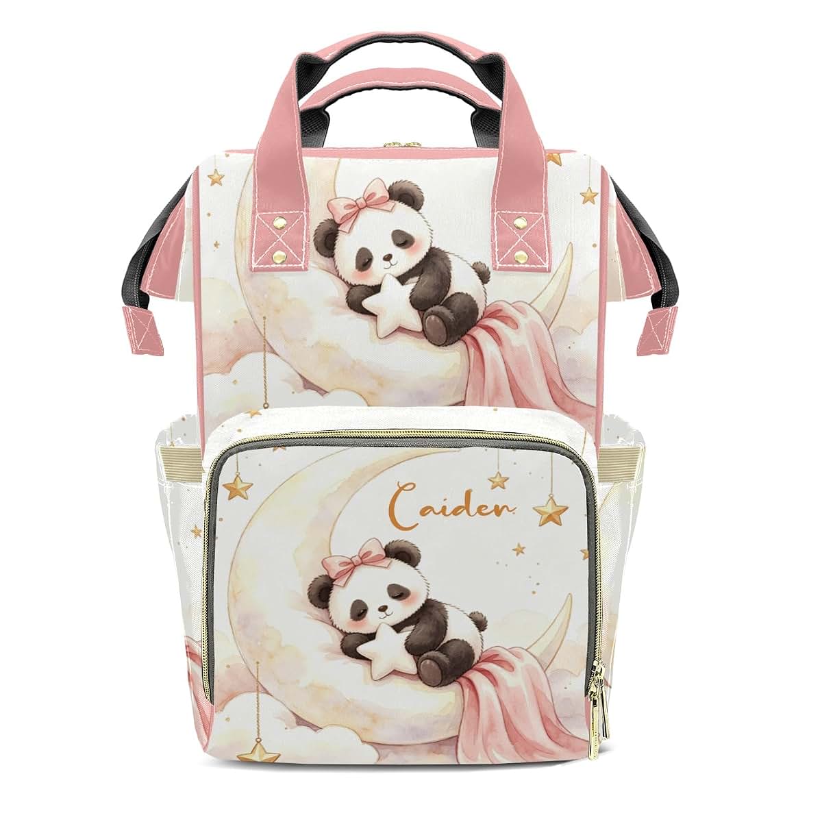 YallLocoMo Personalized Diaper Bag Backpack Watercolor Moon Panda