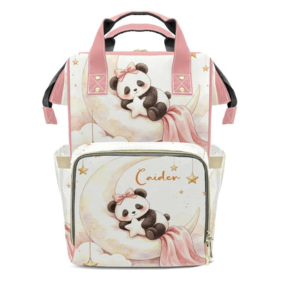 YallLocoMo Personalized Diaper Bag Backpack Watercolor Moon Panda