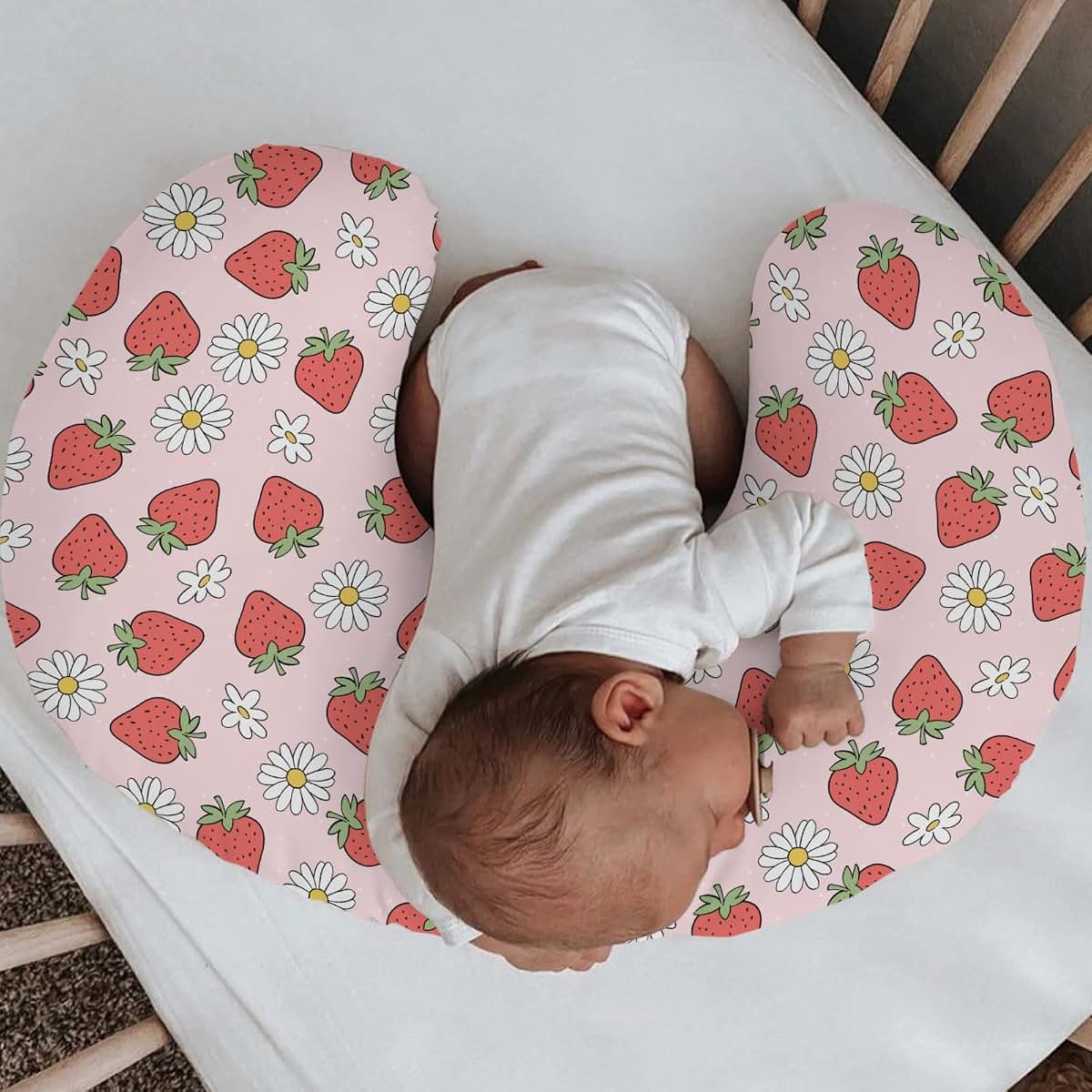 Strawberry Daisy Floral Nursing Pillow Slipcover for Newborns