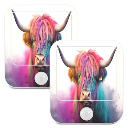 Qilmy Highland Cow Plug-in LED Nightlight, 2 Pack Auto Sensor Lighting
