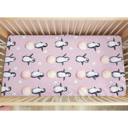 Cute Baby Penguins Stars Crib Sheet