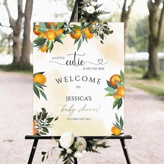HAKIDU Little Cutie Sign Editable Baby Shower Sign, Welcome Baby Shower Personalized, Baby Shower Signs, Custom Baby