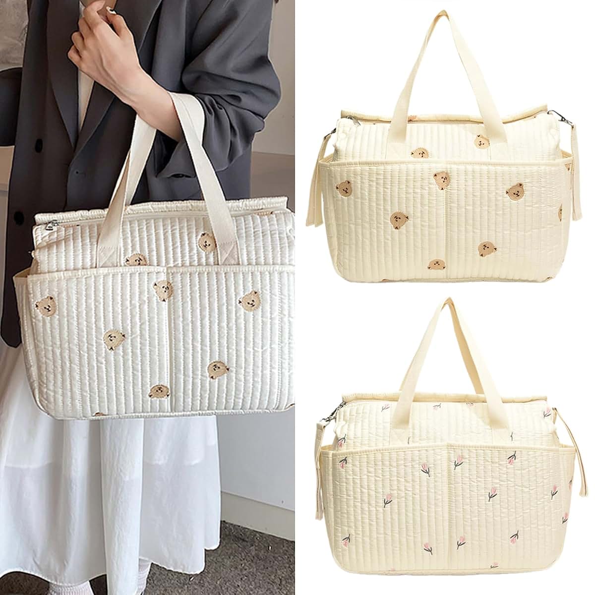 Xinsheinelry Stylish Large Capacity Diaper Bag with Delicate Embroidery for New Mom Portable Organiser for Travel and (photo 2)