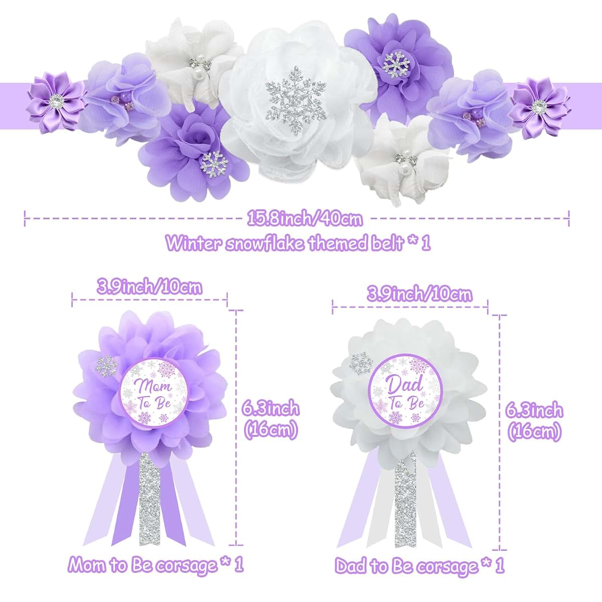 BabyOneStop Winter Snowflake Maternity Sash and Corsage Pin Set