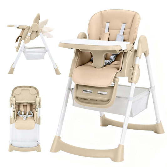 Jojoka Foldable Baby High Chair In Champagne With Adjustable Height