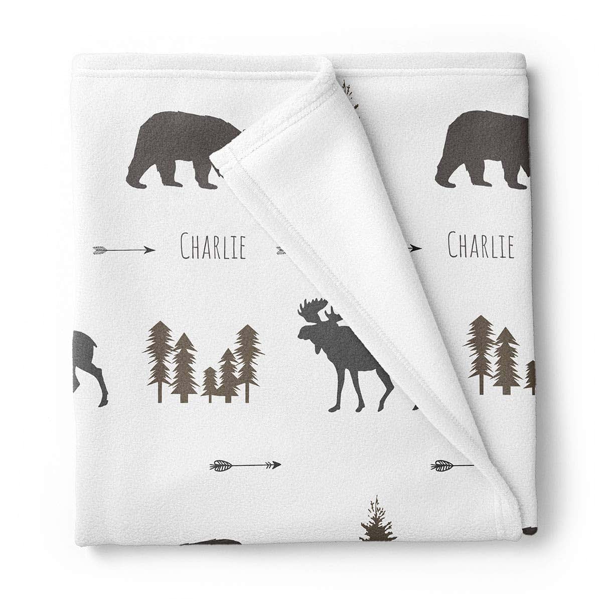 Lovable Gift Co Woodland Animal Moose And Bear Personalized Baby Blanket