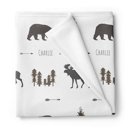 Lovable Gift Co Woodland Animal Moose And Bear Personalized Baby Blanket