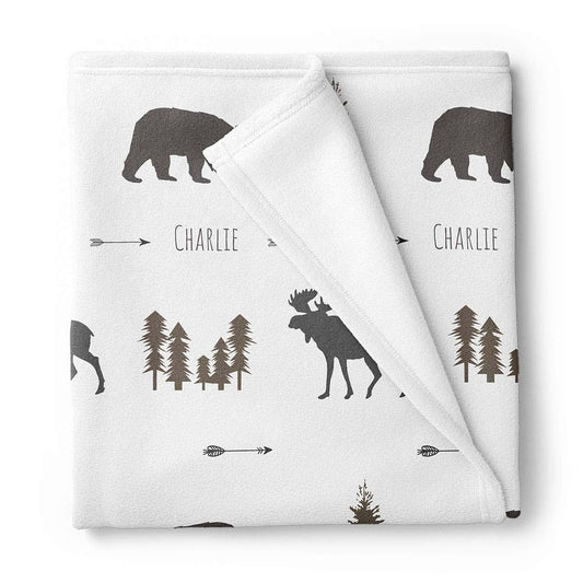 Lovable Gift Co Woodland Animal Moose And Bear Personalized Baby Blanket