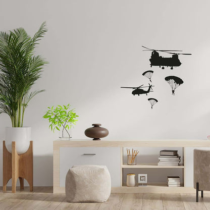 All Things Valuable Helicopter Parachute Military Swat Team Army Men Soldier Wall Sticker Art Decal for Boys Girls Room
