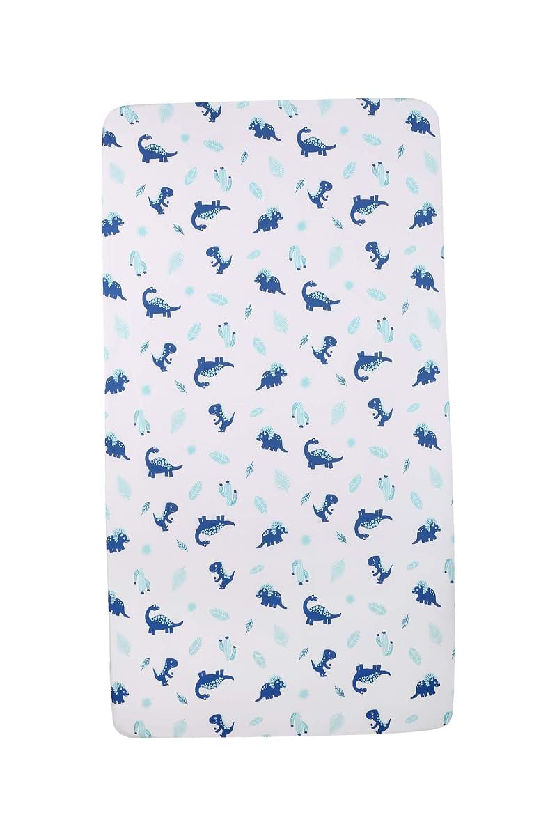 CribMATE Dinosaur Crib Fitted Sheet White Blue T-Rex Dino Baby Crib Fitted Sheet Unisex