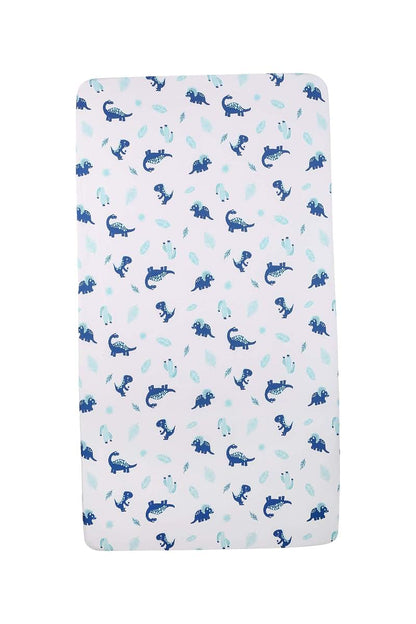 CribMATE Dinosaur Crib Fitted Sheet White Blue T-Rex Dino Baby Crib Fitted Sheet Unisex