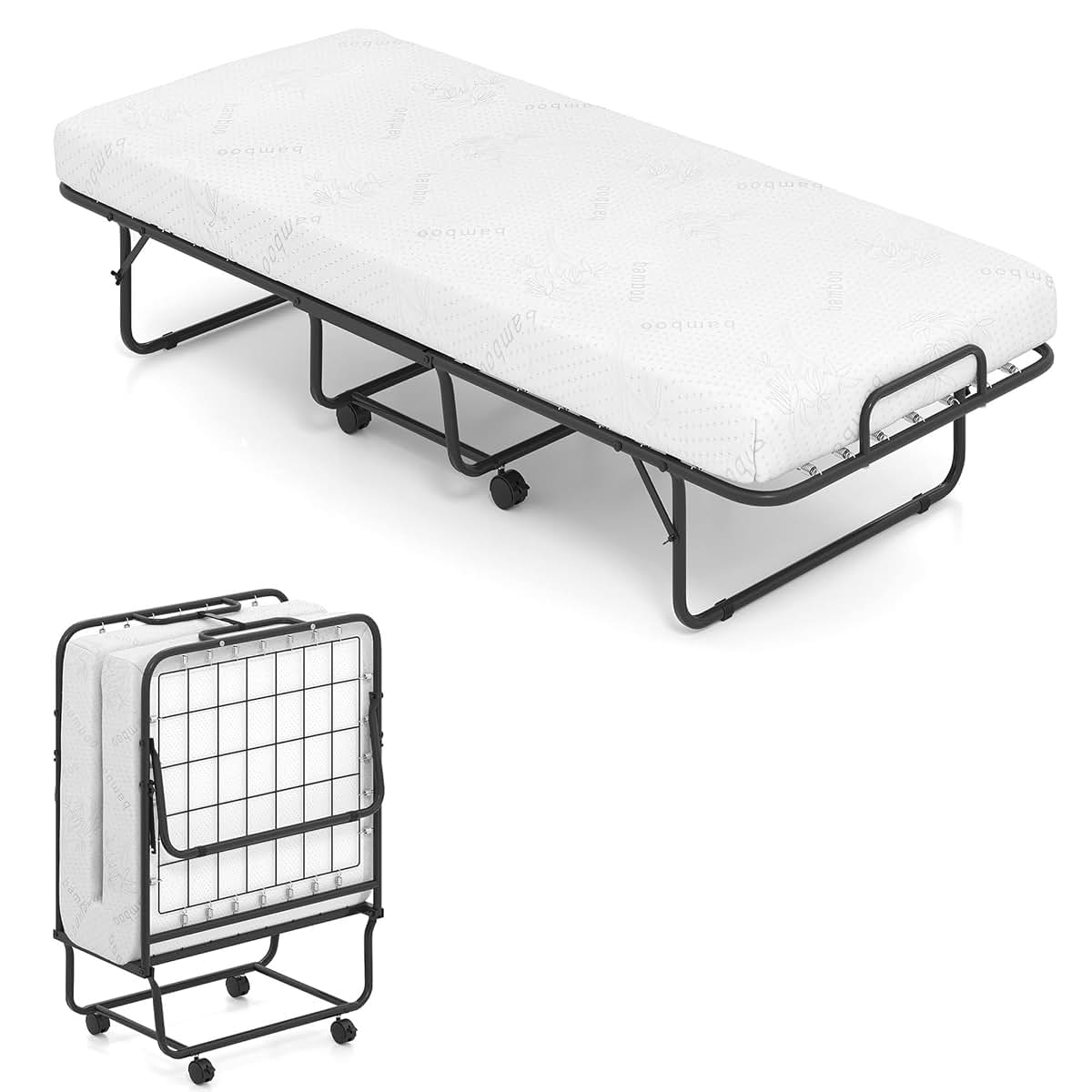MAT EXPERT Folding Bed with Mattress, 75" x 31" Rollaway Bed, 4" Memory Foam Mattress & Breathable Cover
