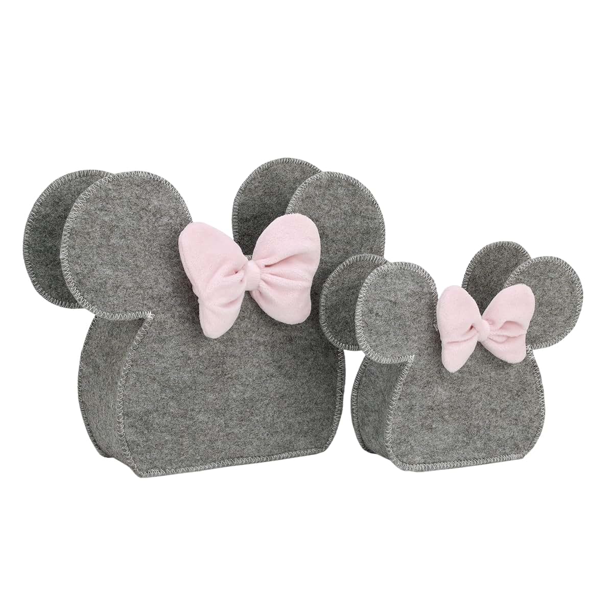 NoJo Disney Minnie Mouse 2 Piece Felt Nursery Storage Caddy, Grey and Pink