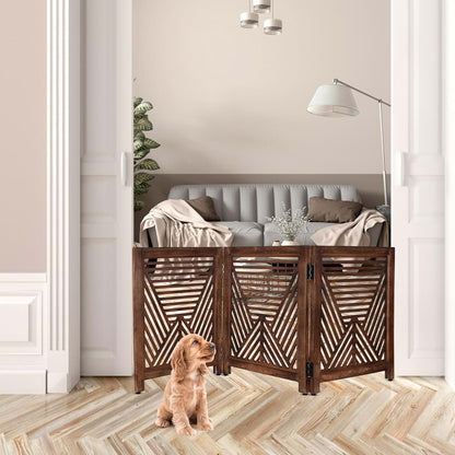 Light & Pro 3-Panel Wooden Dog Gate - Rustic Burnt Finish Freestanding Pet Barrier (photo 3)