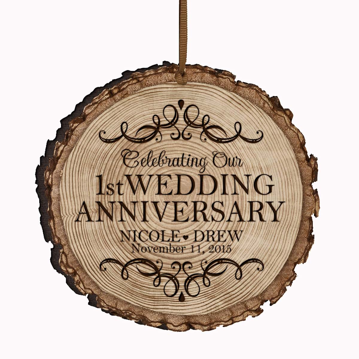LifeSong Milestones Personalized 1st Anniversary Bark Style Heart Ornament
