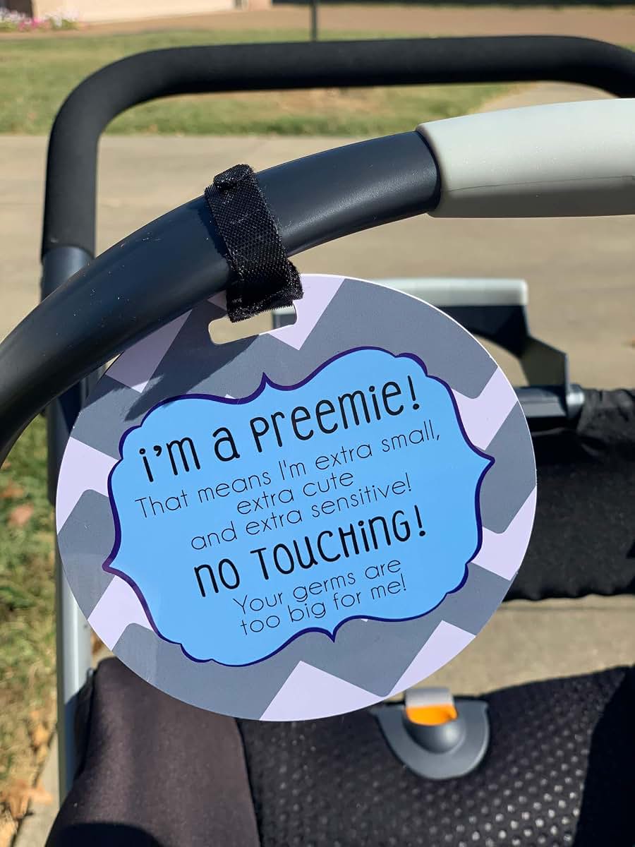 Three Little Tots Two Pack - Blue Boy Preemie No Touching Baby Car Seat and Stroller Signs Gift - CPSIA Safety Tested (photo 4)