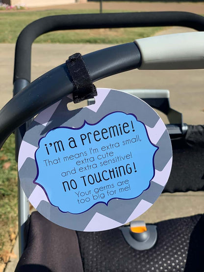 Three Little Tots Two Pack - Blue Boy Preemie No Touching Baby Car Seat and Stroller Signs Gift - CPSIA Safety Tested (photo 4)