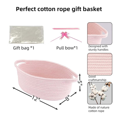 JUNBOLE Baby Gifts Basket Empty With Gifts Bag and Bow 12"x8"x5" to Fill Easter Birthday Small Woven Cotton Rope Baby (photo 2)