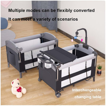 Suttonbebe Pack and Play Baby Bedside Crib, Foldable Travel Crib with Wheels and Storage Basket