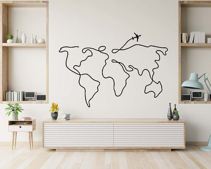 Stickalz World Map Abstract Line Art Wall Decal