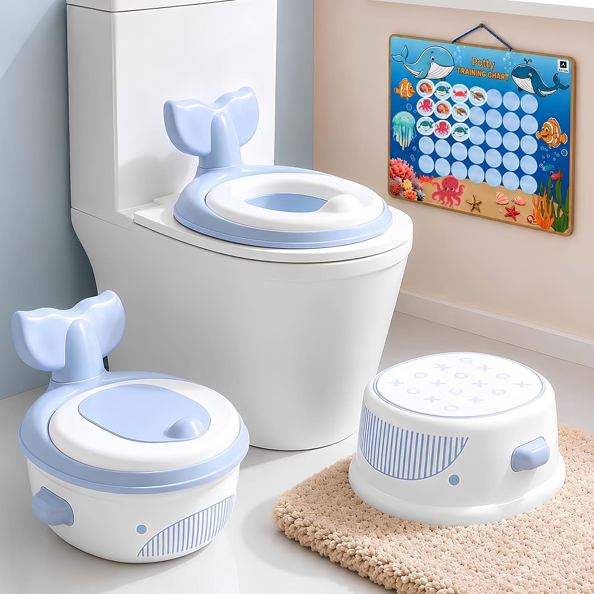 Auvan® 3‑in‑1 Toddler Potty Training Toilet, Potty Training Seat, and Non-Slip Step Stool. Includes Training kit to