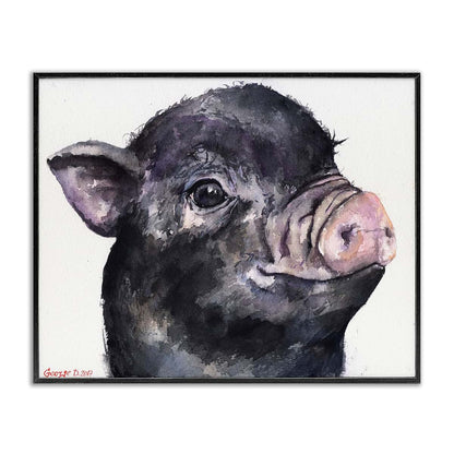 Stupell Industries Cute Pig Baby Animal Watercolor Painting Framed Giclee Art Black 16x20 Inches