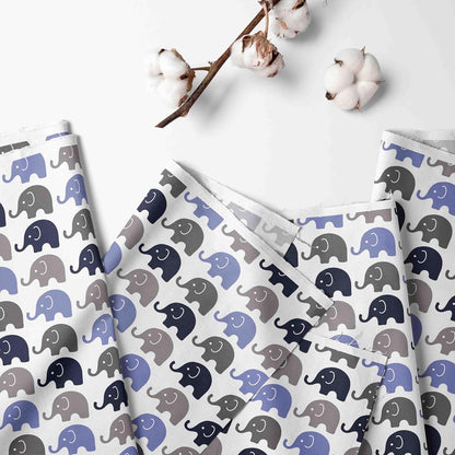 Bacati Single Light Filtering Curtain Panel Elephants Blue Navy Gray