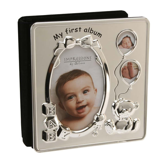 Shudehill Giftware Deluxe Satin Silver Baby Photo Album - My First Album