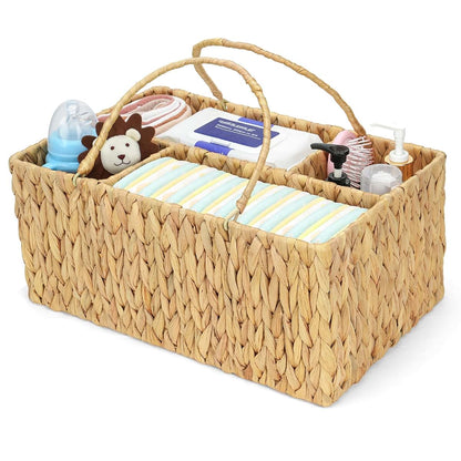 Niuirt Large Baby Diaper Caddy Organizer, Handwoven Water Hyacinth Storage Basket