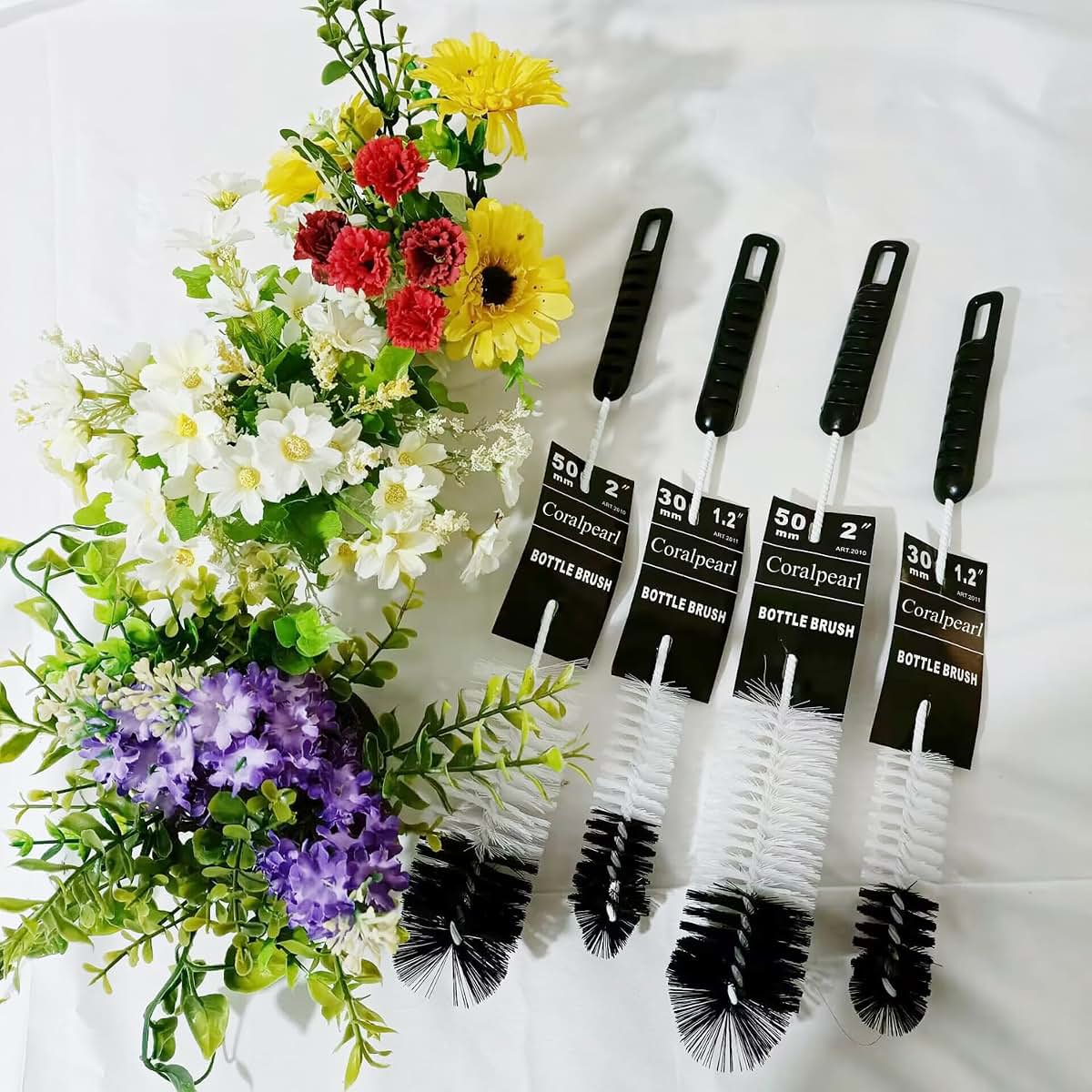 Coralpearl Bottle Brush Set Of 4, Thin Long Handle With Bendable Flexible Wire For Narrow Neck Bottles