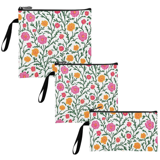 Yoogain Peach Marigold Flowers Vines 3 Piece Reusable Sandwich Snack Bag Set
