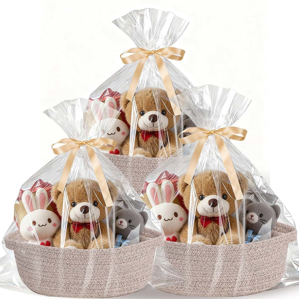 LWYMX Small Woven Cotton Rope Storage Baskets with Handle, 3 Pack Brown