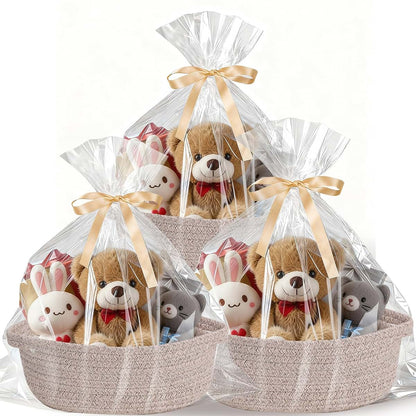 LWYMX Small Woven Cotton Rope Storage Baskets with Handle, 3 Pack Brown
