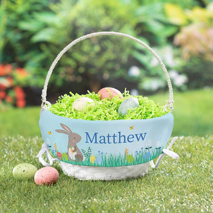 Personalized Planet Personalized Meadow Easter Egg Basket with Handle and Custom Name | Boy Bunny Easter Basket Liners (photo 2)
