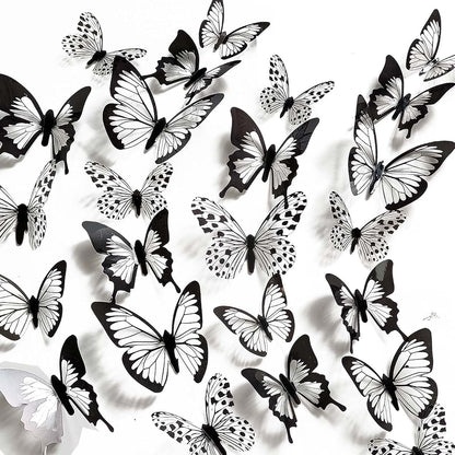 Fufuquare 12 Pieces 3D Black Butterfly Wall Stickers Removable Vinyl Decals