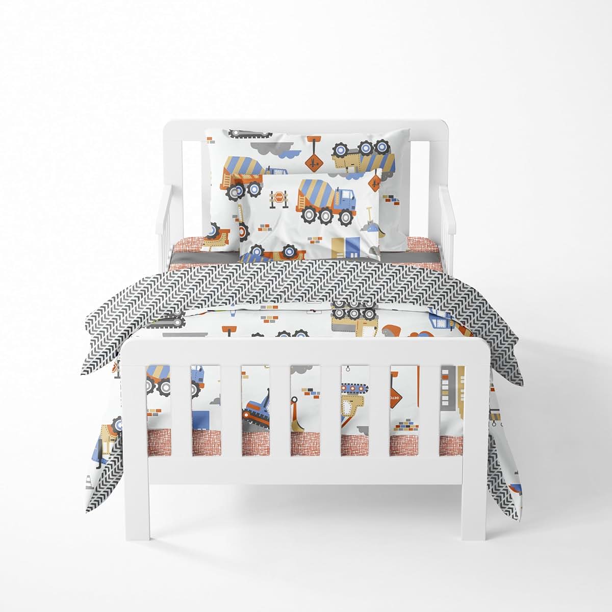 Bacati Construction Multicolor Boys Cotton 4 Piece Toddler Bedding Set 100 Percent Cotton Includes Reversible