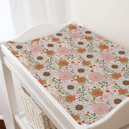 Hwmmbh Retro Boho Floral Changing Pad Cover