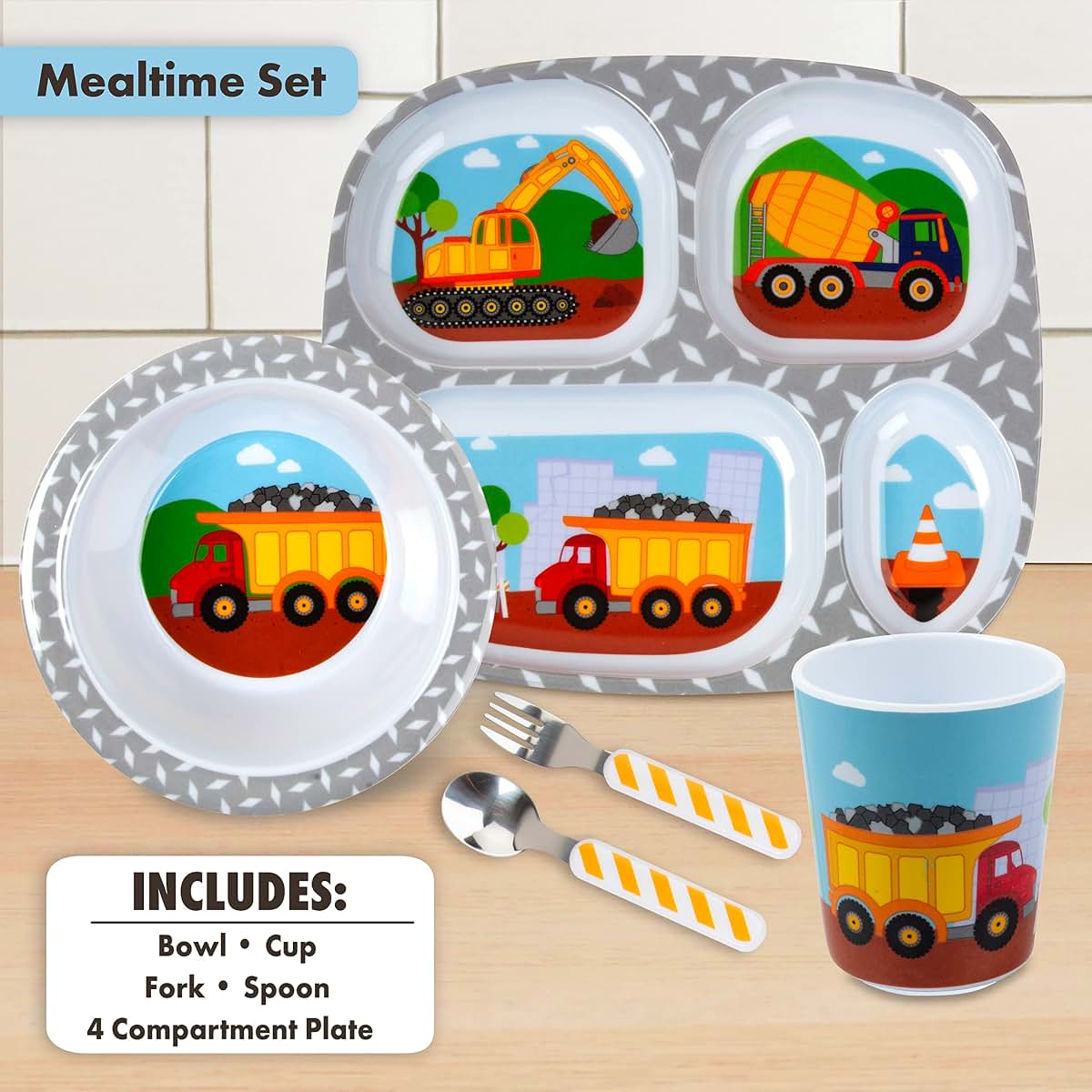 Bentology 5-Piece Construction Theme Mealtime Set for Kids