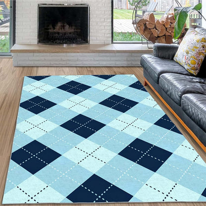 Syhi Qlty Plaid Rug Washable Area Rug, Blue and Teal Checkered 3x5