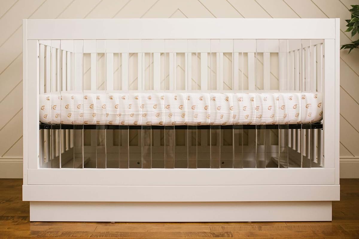 Lulujo Muslin Crib Sheets, Fitted, 28x52 Inches, Rainbow, 2-Pack