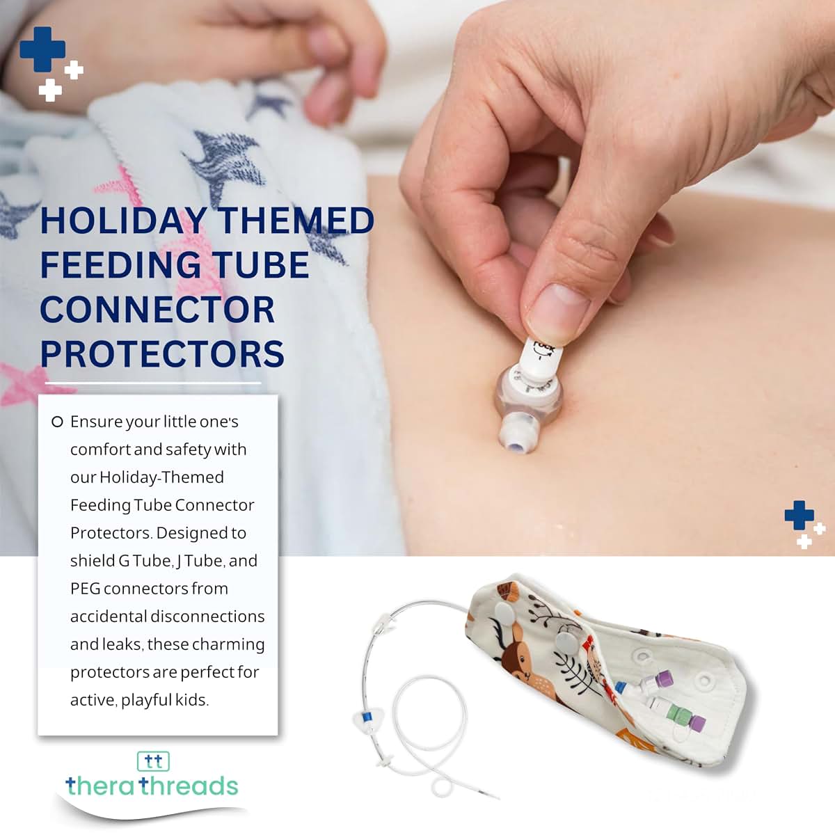 therathreads 5 Pack Holiday Themed Feeding Tube Connector Cover Set for G, J, or PEG Tubes. Ultra Soft and Absorbant (photo 3)