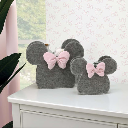 NoJo Disney Minnie Mouse 2 Piece Felt Nursery Storage Caddy, Grey and Pink