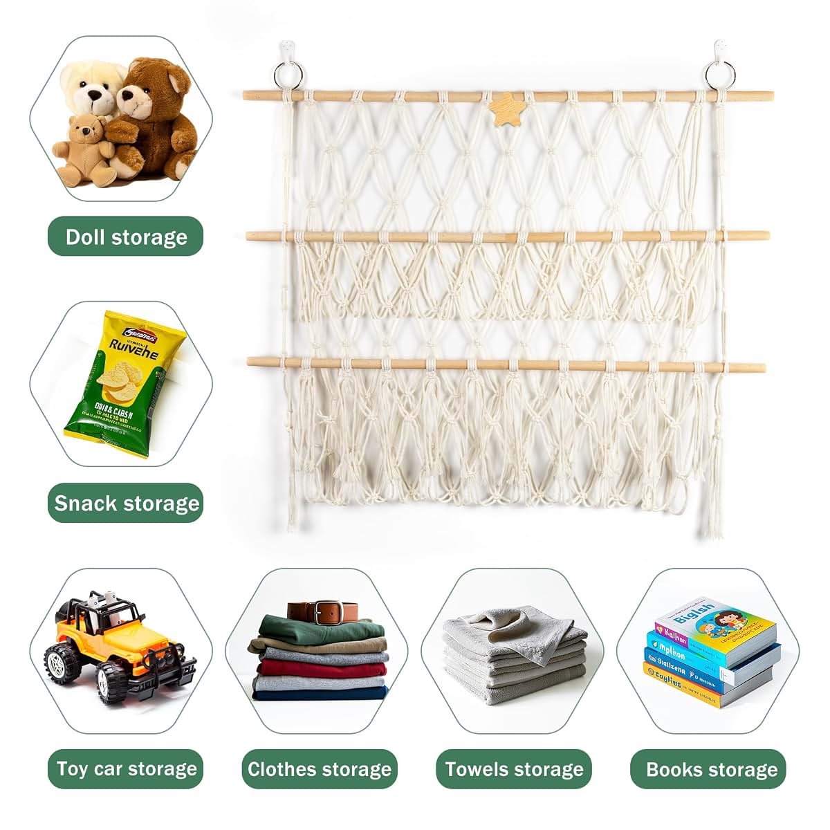 Starry Stuffed Animal Net Hammock Wall Hanging Handmade Boho Macrame Toy Hammock Organizer Holder Display Hanging Plush (photo 4)