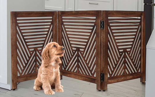 Light & Pro 3-Panel Wooden Dog Gate - Rustic Burnt Finish Freestanding Pet Barrier