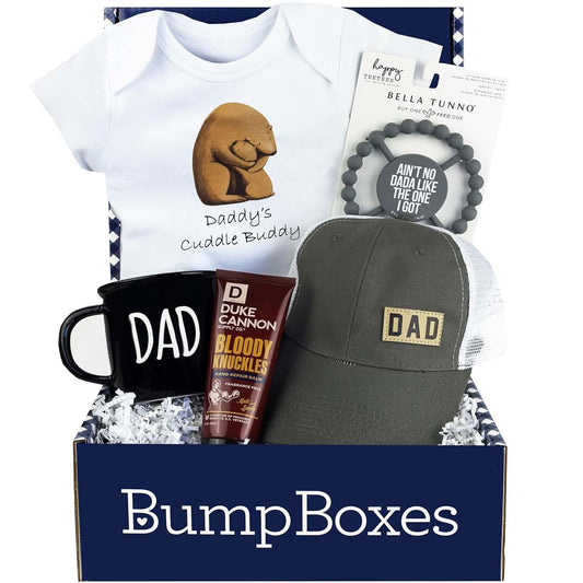 Bump Boxes New Dad Gift Box With Mug Hat Teether Onesie And Balm
