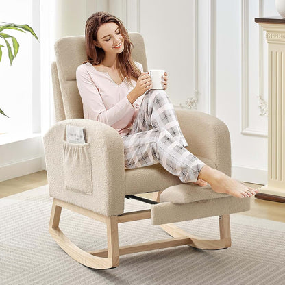 Takywep Modern Nursery Rocking Chair with Footrest and Side Pocket