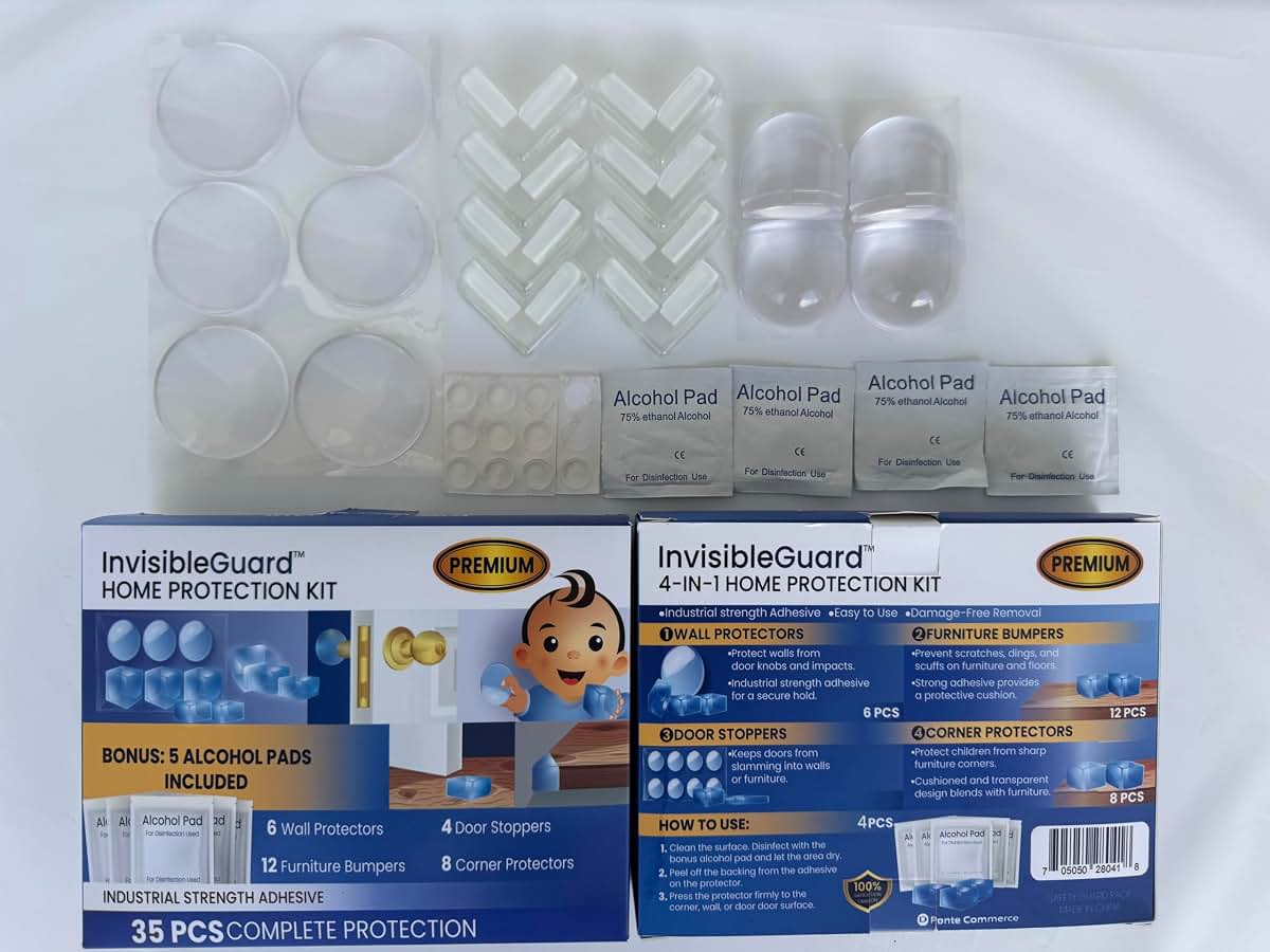 4-in-1 Baby Proofing Kit, 35 Piece Set with Furniture Edge Guards, Corner Protectors, Wall Protectors & Door Stoppers