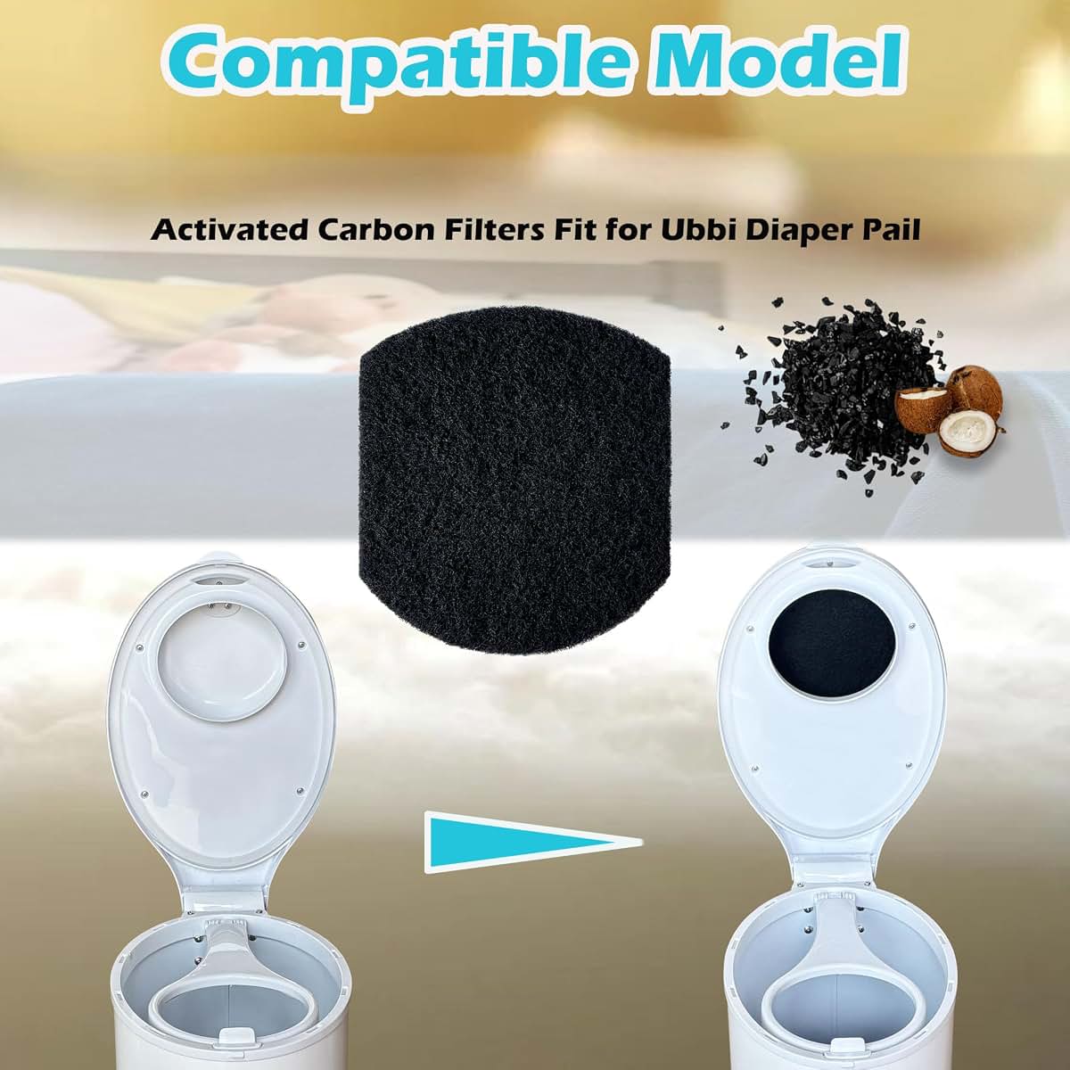 TeurWone Activated Charcoal Filter Refills for Ubbi Diaper Pail